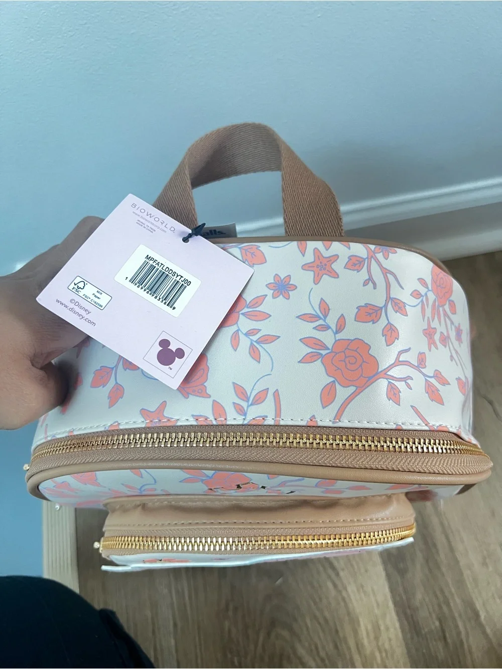 Disney Girls Floral Princess Patch Backpack - Pink, Cream, Tan